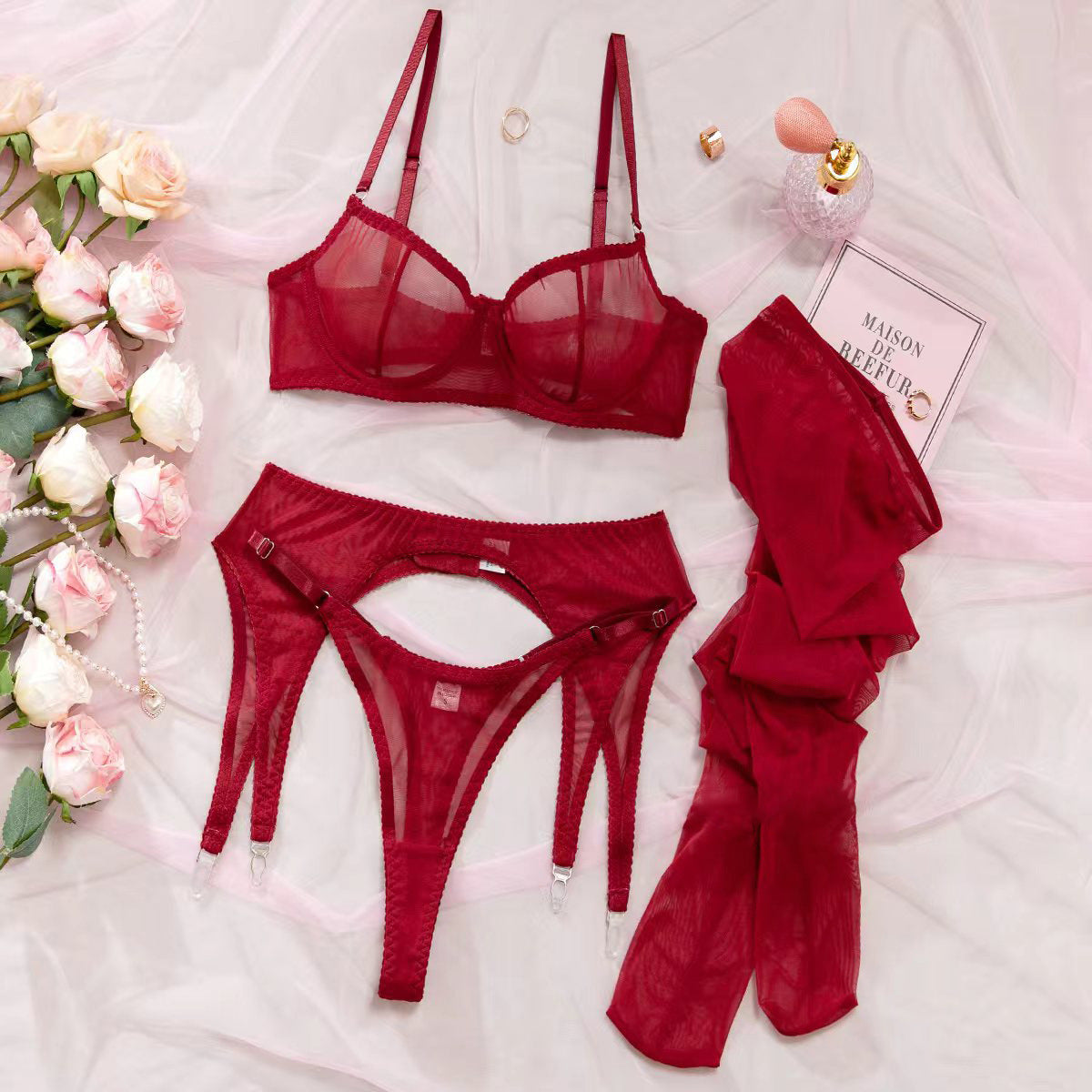 Mesh Lingerie Set with Stockings
