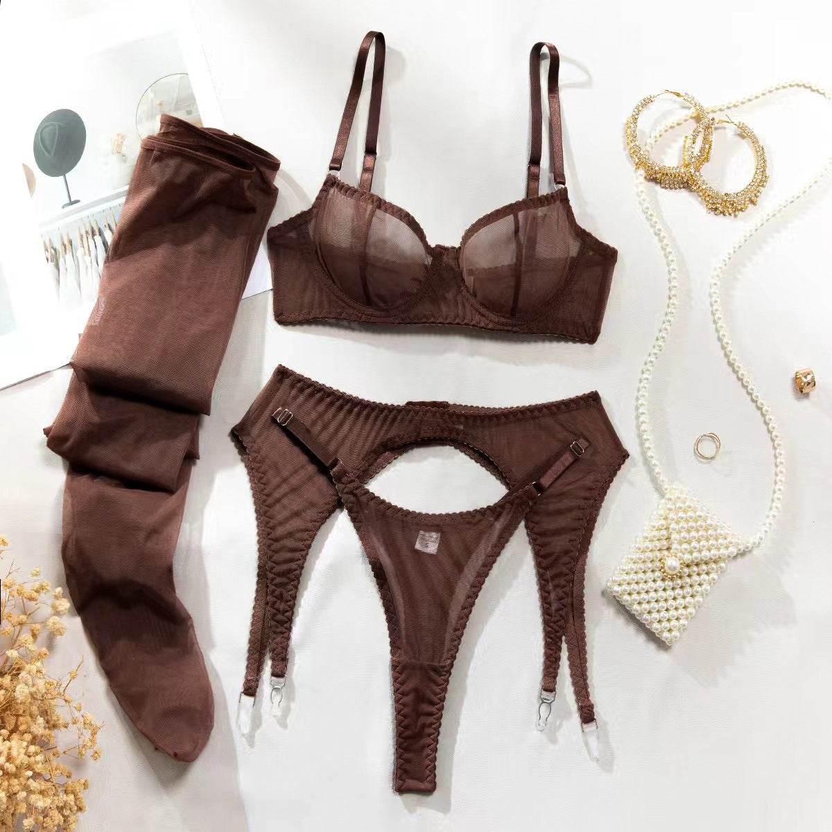 Mesh Lingerie Set with Stockings